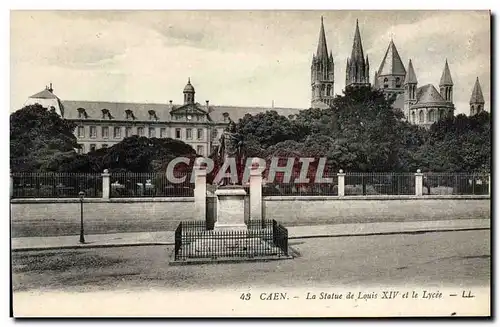 Cartes postales Caen La Statue de Louis XIV et le lycee