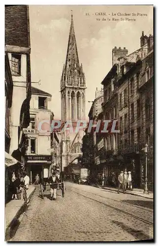 Cartes postales Caen Le Clocher St Pierre vu de la Rue St Pierre