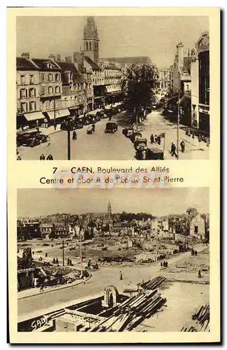 Cartes postales Caen Boulevard des Allies Centre et aborads de l Eglise Saint Pierre Militaria