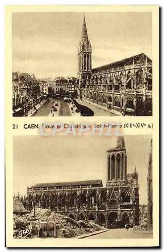 Ansichtskarte AK Caen Place et Cathedrale Saint Pierre Militaria