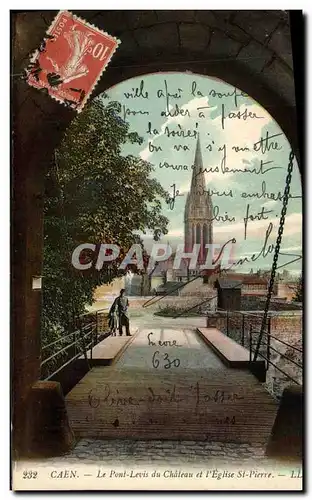 Cartes postales Caen Le Pont Levis du Chateau et l Eglise St Pierre