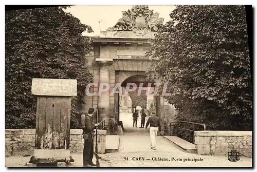Cartes postales Caen Chateau Porte principale Soldats Militaria