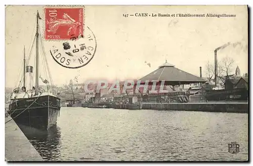 Cartes postales Caen Le Bassin et l Etablissement Allainguillaume Bateau