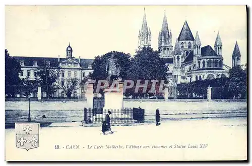 Ansichtskarte AK Caen Le Lycee Malherbe l Abbaye aux Hommes et Statue Louis XIV