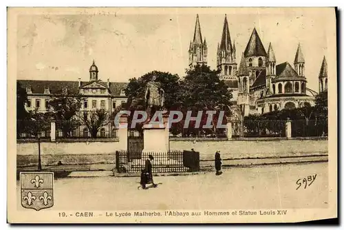 Cartes postales Caen Le Lycee Malherbe l abbaye aux Hommes et Statue Louis XIV