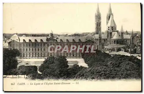 Cartes postales Caen Le Lycee et l Eglise Saint Etienne