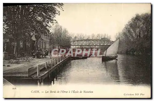 Cartes postales Caen Les Bords de l Orne a l Ecole de Natation Bateau