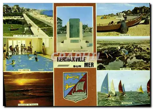 Cartes postales moderne Hermanville sur Mer Piscine Coucher de soleil La peche Regates