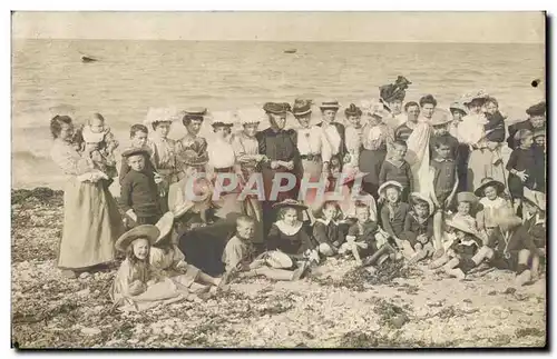 CARTE PHOTO Langrune Sur Mer A la palge Femmes Enfants