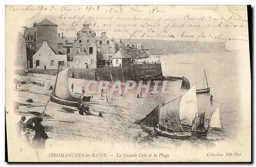 Cartes postales Arromanches Les Bains La grande cale et la Plage Bateau