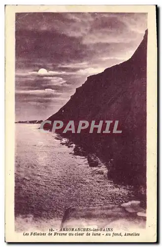 Cartes postales Arromanches Les Bains Les Falaises de Fresne au Clair de Lune Au fond Asnelles