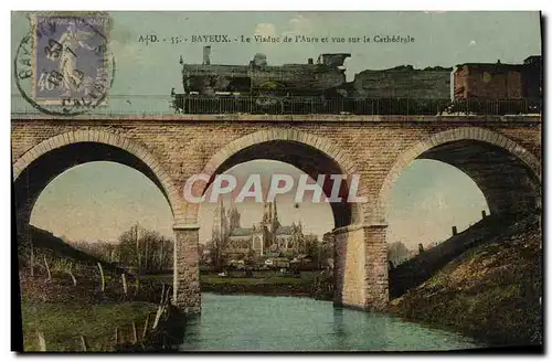 Cartes postales Bayeux Le Viaduc de L aure et Vue Sur la Cathedrale Train