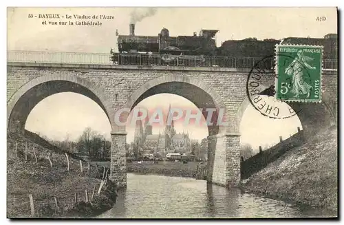 Cartes postales Bayeux Le Viaduc de L Aure et Vue Sur la Cathedrale Train