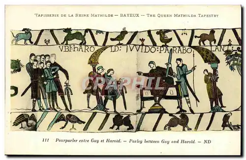 Ansichtskarte AK Bayeux Tapisserie De La Reine Mathilde Pourparler entre Guy et Harold