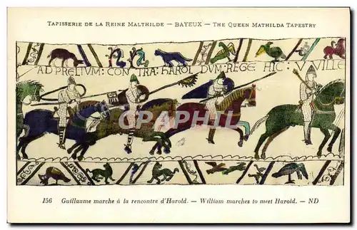 Cartes postales Bayeux Tapisserie De La Reine Mathilde Guillaume marche a la rencontre d Harold