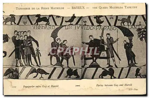 Ansichtskarte AK Bayeux Tapisserie De La Reine Mathilde Pourparler entre Guy et Harold