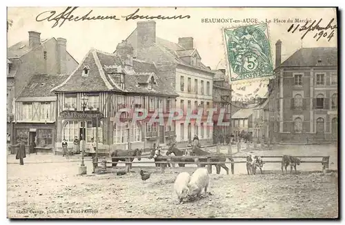 Cartes postales Beaumont en Auge La Place du Marche Cochons chevaux
