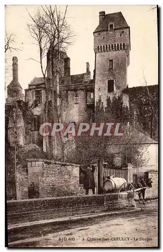 Cartes postales Chateau Creully Le Donjon Personnage au puits Charette Cheval