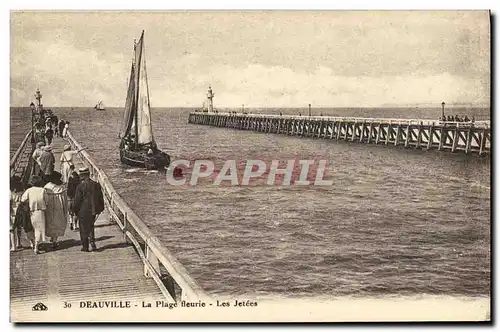 Cartes postales Deauville La Plage Fleurie Les Jetees Bateaux