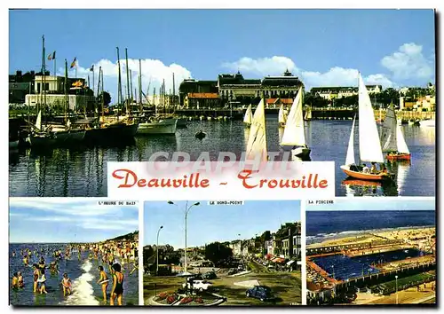 Cartes postales moderne Deauville Trouville Heure d bain Rond point Piscine Bateaux