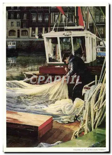 Cartes postales moderne Honfleur Ravaudage des filets Bateau