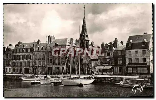 Moderne Karte Honfleur Eglise St Etienne Bateau