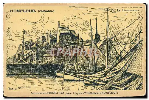 Cartes postales Honfleur La Lieutenance Publicite Piano Lys Bateaux