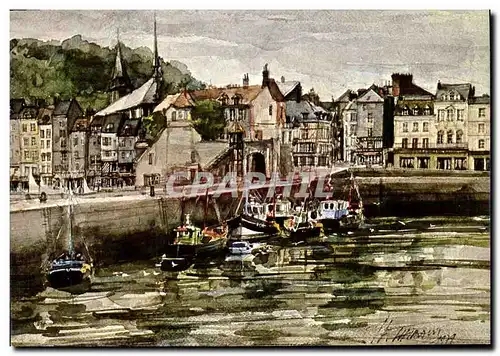 Moderne Karte Honfleur L Avant Port aquarelle de Jean Louis Thibaut