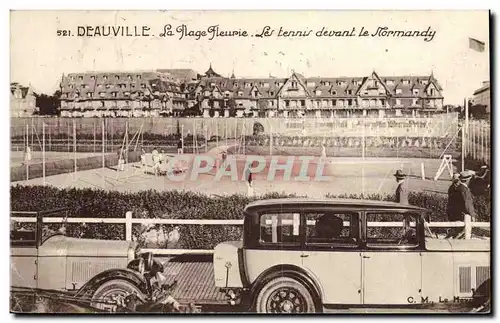 Cartes postales Deauville La Plage Fleurie Le Tennis devant le Normandy automobile