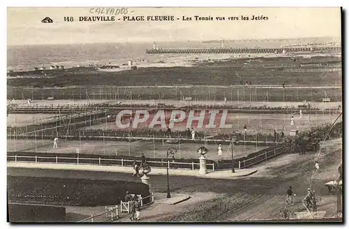 Cartes postales Deauville Plage Fleurie Les Tennis vue vers les Jetees