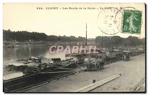 Cartes postales Clichy Les Bords de la Seine Le Port Peniches Bateaux