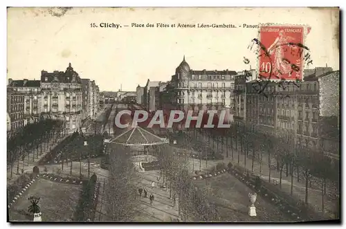 Cartes postales Clichy Place des Fetes et avenue Leon Gambetta Panorama