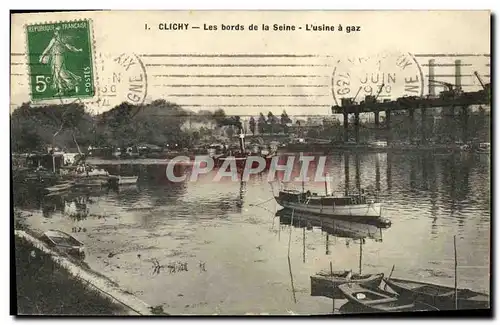 Cartes postales Clichy Les bords de la Seine L usine a gaz Bateaux