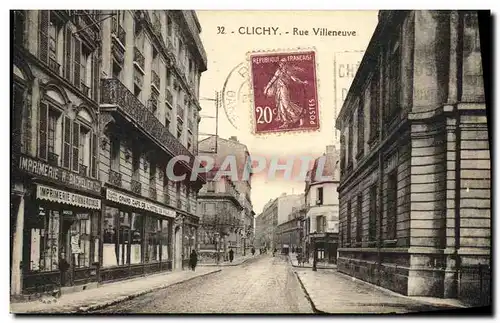 Ansichtskarte AK Clichy Rue Villeneuve Imprimerie Grand Cafe de l hotel de ville