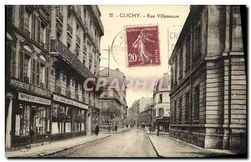 Cartes postales Clichy Rue Villeneuve Imprimerie Grand Cafe de l hotel de ville