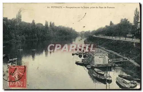 Cartes postales Puteaux Perspective sur la Seine prise du Pont de Puteaux Bateaux Peniches