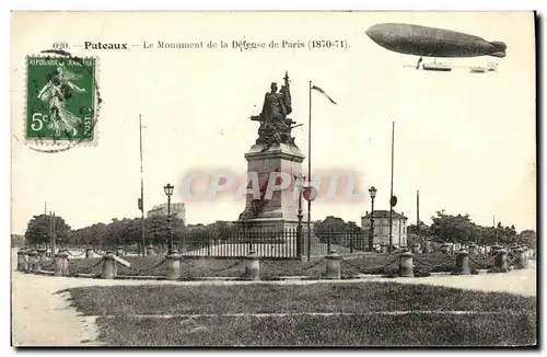 Cartes postales Puteaux Le Monument de la Defense de Paris 1870 1871 Militaria Zeppelin dirigeable