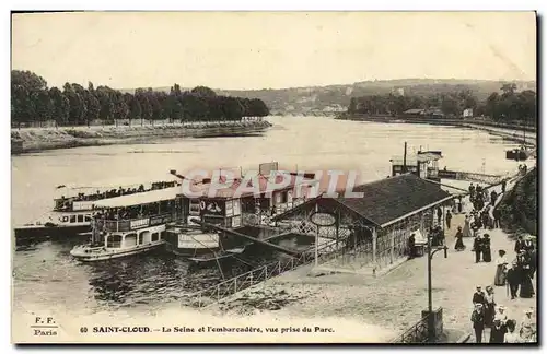 Cartes postales Saint Cloud La Seine et L Embarcadere Vue Prise du Parc Peniches Bateaux