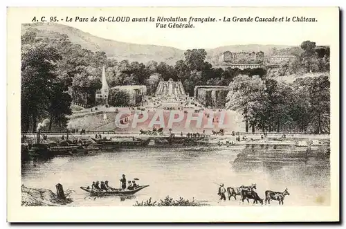 Cartes postales Saint Cloud Le Parc Avant la Revolution Francaise La Grande Cascade et le chateau Vue generale
