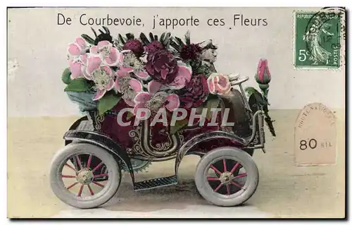 Cartes postales Courbevoie J apporte Ces Fleurs Automobile
