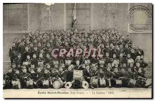 Cartes postales Ecole Saint Nicolas La Fanfare 1913 Enfants TOP