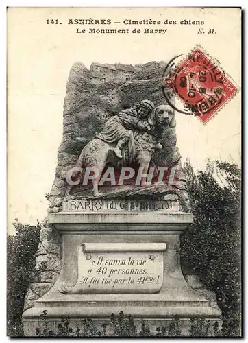 Cartes postales Asnieres Cimetiere des Chiens Le Monument de Barry