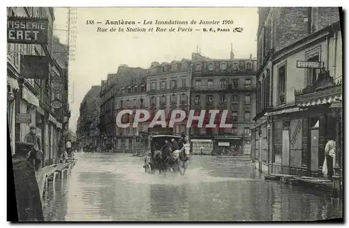 Cartes postales Asnieres Les Inondations de Janvier Rue de la Station et Rue de Paris