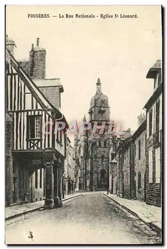 Ansichtskarte AK Fougeres La Rue Nationale Eglise St Leonard