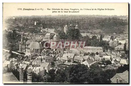 Cartes postales Fougeres Vue Generale du vieux Fougeres du chateau et de l eglise St Sulpice prise de la Tour St