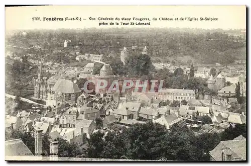 Cartes postales Fougeres Vue generale du vieux Fougeres du vieux chateau et de l eglise St Sulpice prise de la T