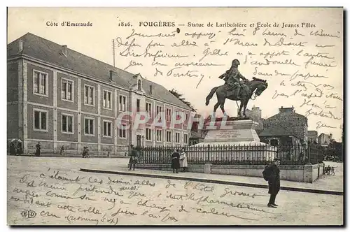 Cartes postales Fougeres Statue de Lariboisiere et Ecole de Jeunes Filles Enfants