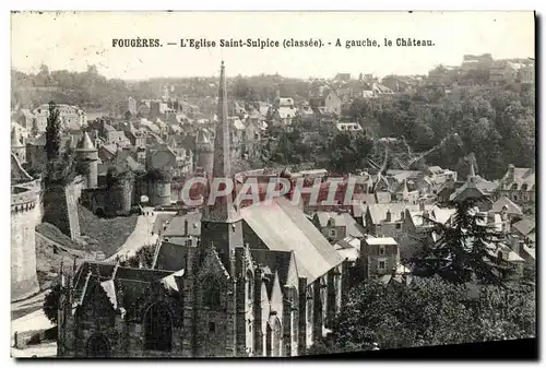 Cartes postales Fougeres L Eglise Saint Sulpice A gauche le Chateau