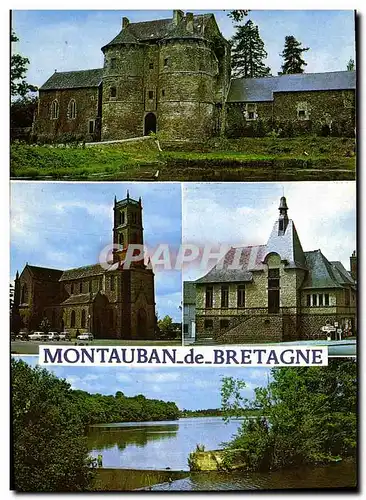 Cartes postales moderne Montauban La Bretagne Le chateau l eglise La mairie L ecluse