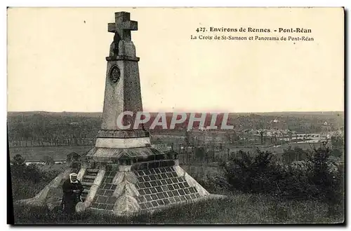 Ansichtskarte AK Environs de Rennes Pont Rean La Croix de St Samson et Panorama de Pont Rean Vieille femme